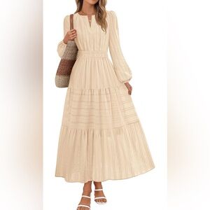 Bohemian Boho Midi Long Sleeve V Neck Tiered 100% Cotton Pockets Size L NWT #5